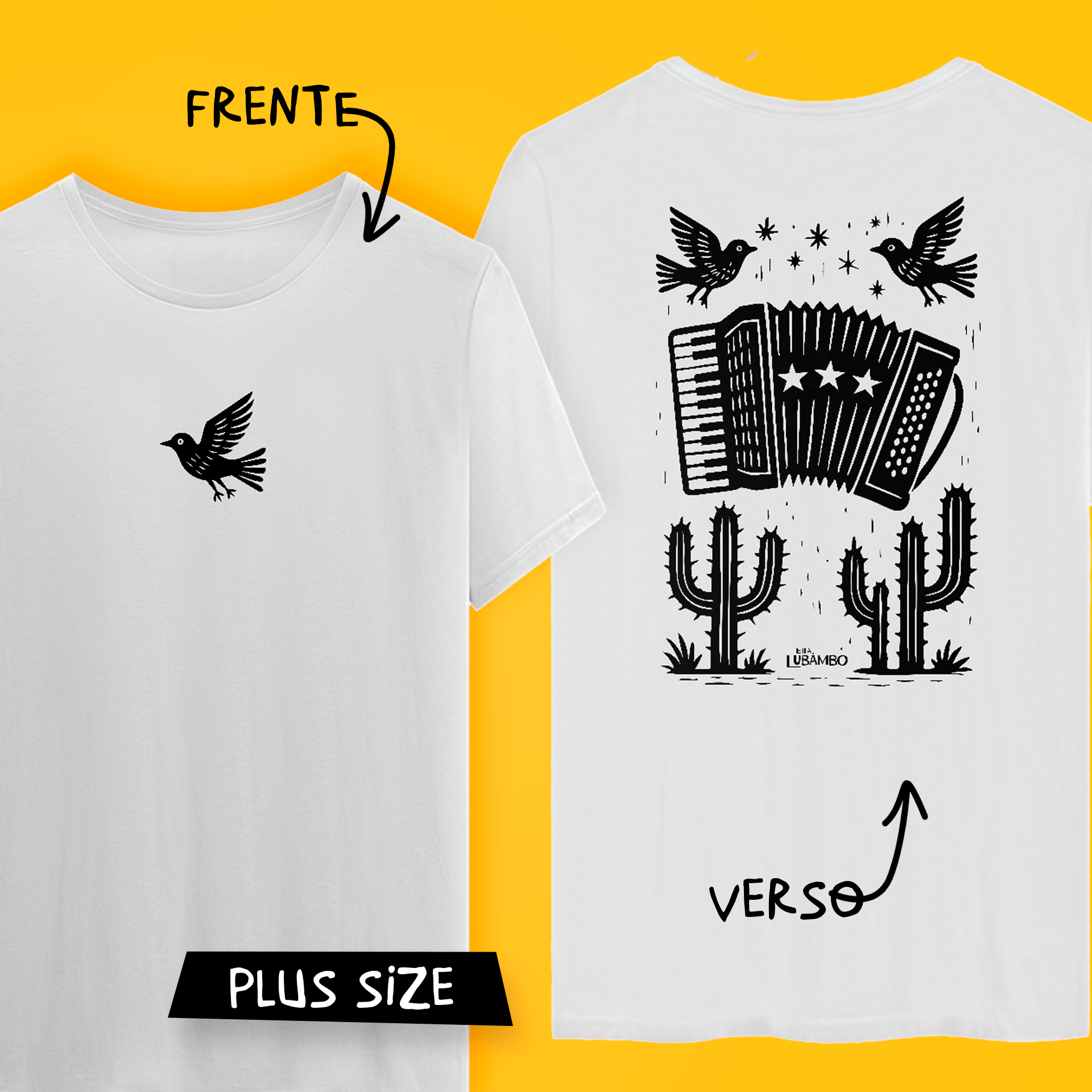 Camiseta Plus Size Xilo Sanfona (frente e verso)