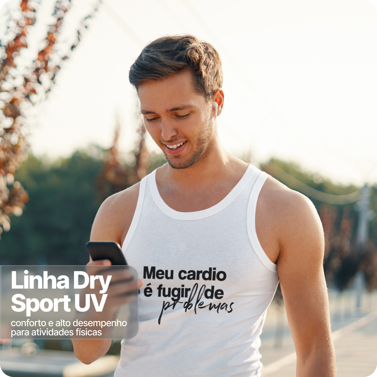 Regata Masculina Dry Sport UV – Meu Cardio e Fugir de Problemas 