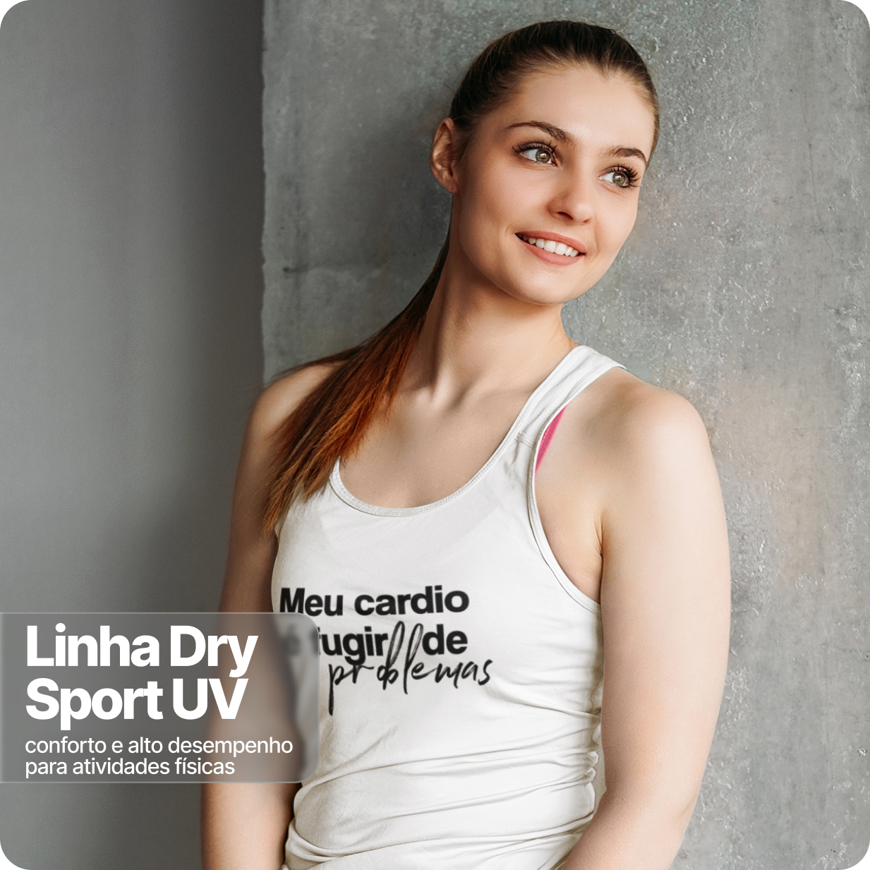 Regata Feminina Dry Sport UV – Meu Cardio e Fugir de Problemas 