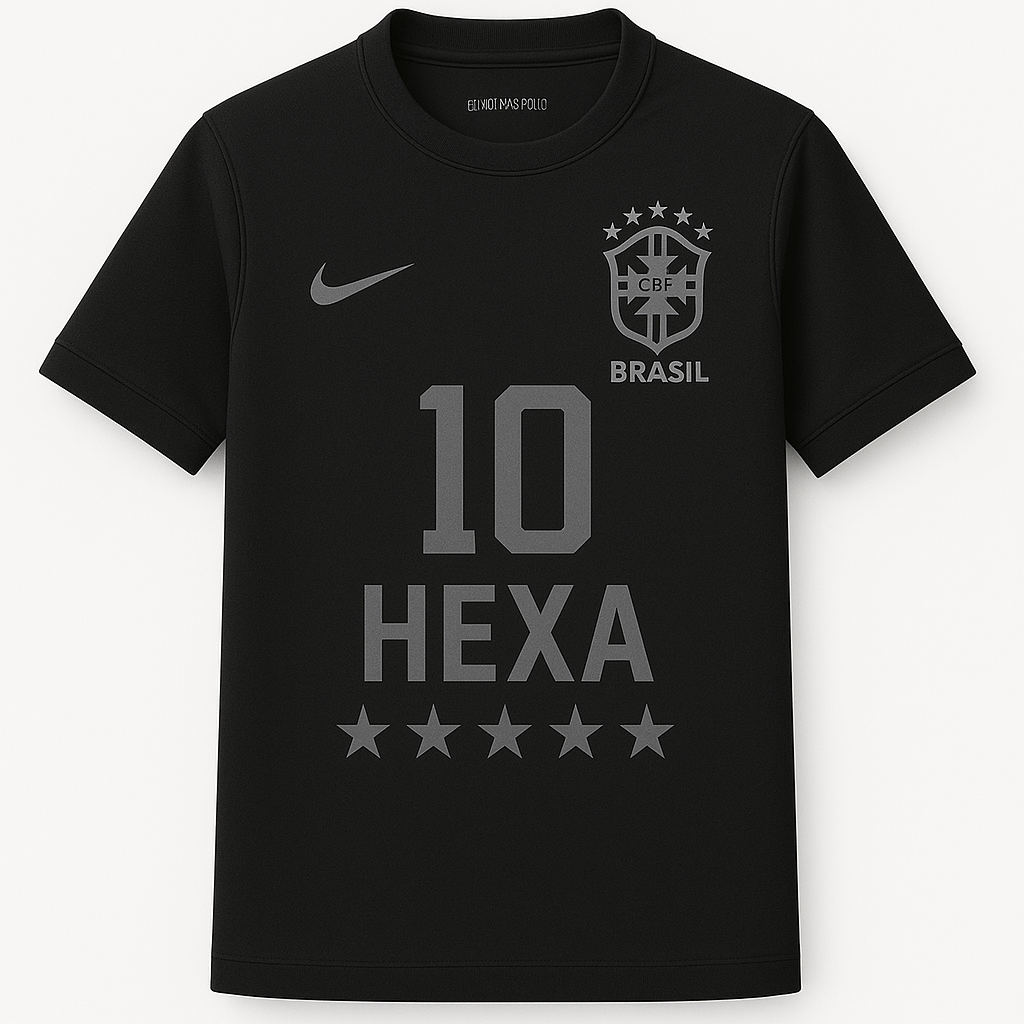 Nome do produto: Camisa Exclusiva Seleção Brasileira PRETA – Neymar #10 | Modelo HEXA 2025 – 
