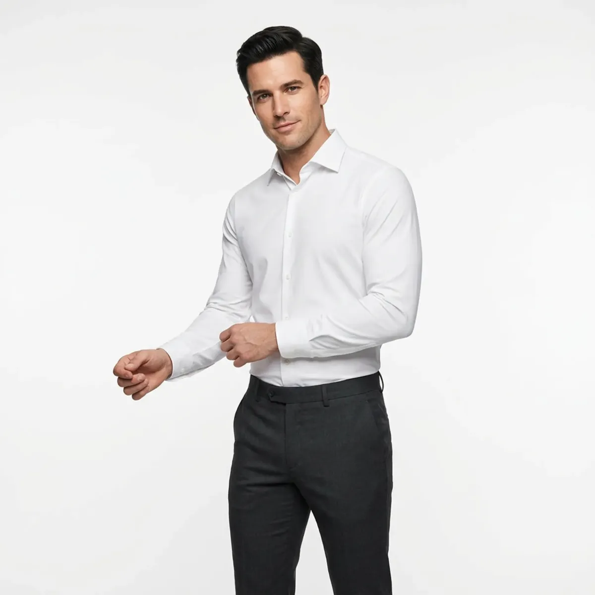 Camisa Social Masculina Manga Longa Slim Fit Com Elastano Branca