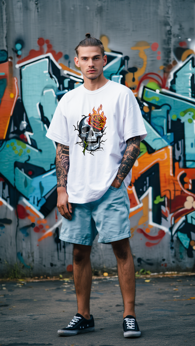 Camiseta Oversized Skull Flame