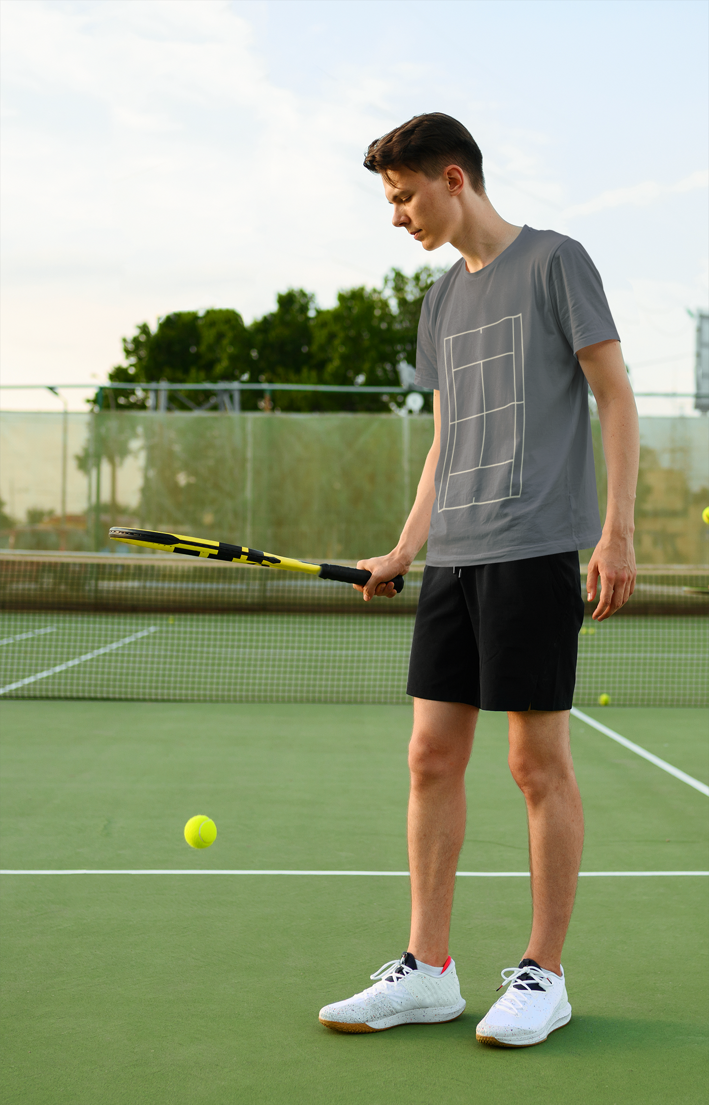 Camiseta Tênis Estonada Quadra & Bola 100% Algodão