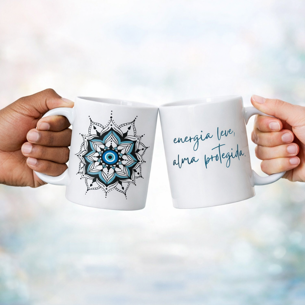 Caneca Mandala Olho Grego – Guardião Azul – Energia leve, alma protegida
