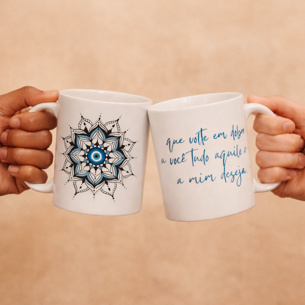 Caneca Mandala Olho Grego - Guardião Azul - Que volte em dobro a você tudo que a mim deseja