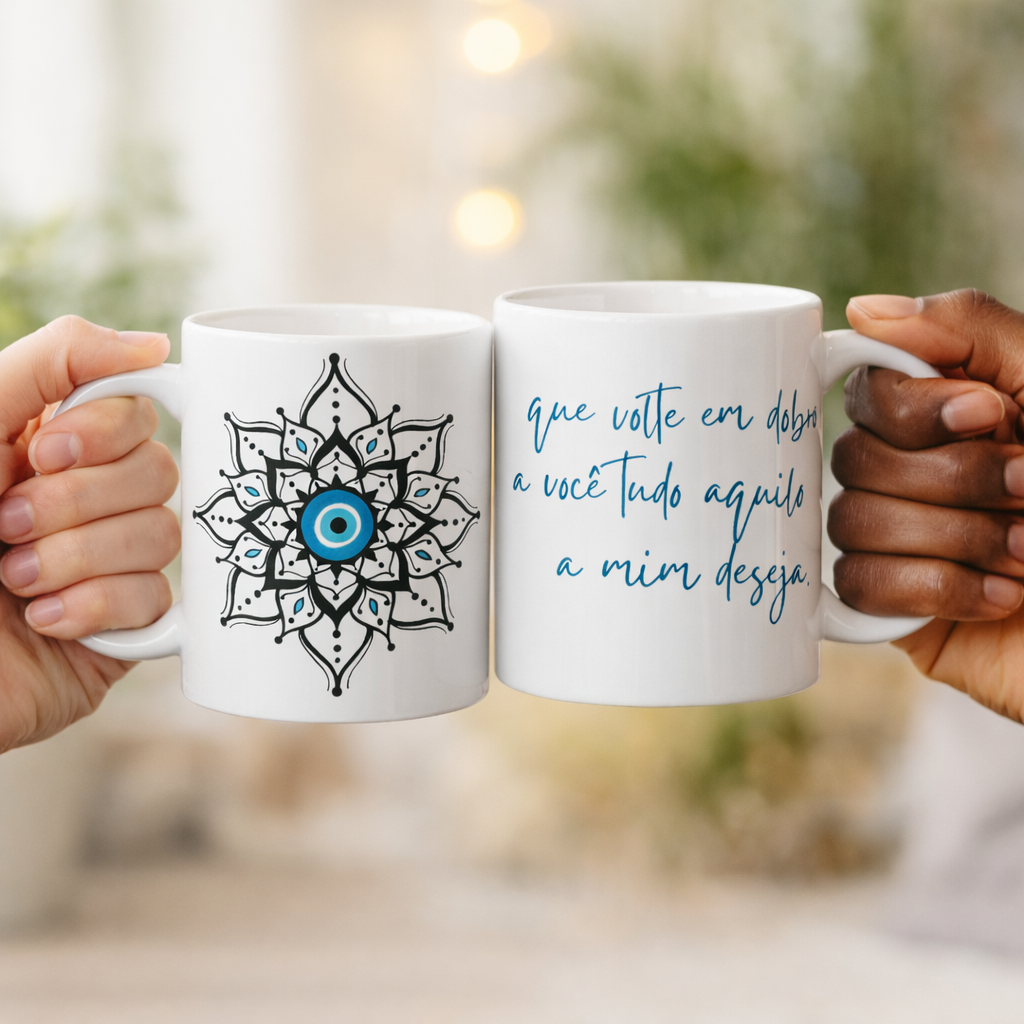 Caneca Mandala Olho Grego – Escudo da Intuição – Que volte em dobro a você tudo que a mim deseja