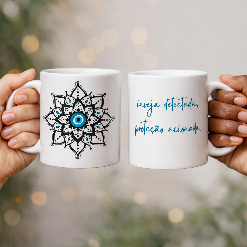 Caneca Mandala Olho Grego – Escudo da Intuição – Inveja detectada, proteção acionada