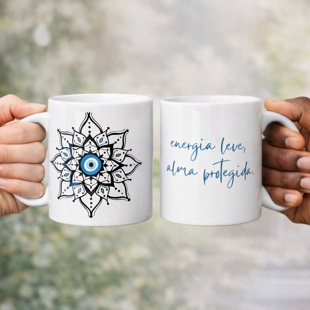 Caneca Mandala Olho Grego – Escudo da Intuição – Energia leve, alma protegida