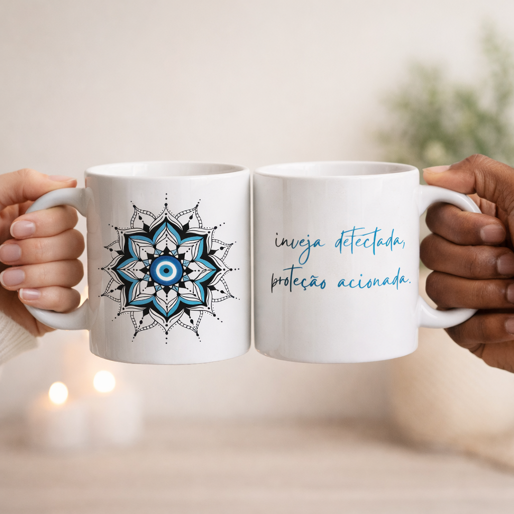Caneca Mandala Olho Grego – Guardião Azul – Inveja detectada, proteção acionada