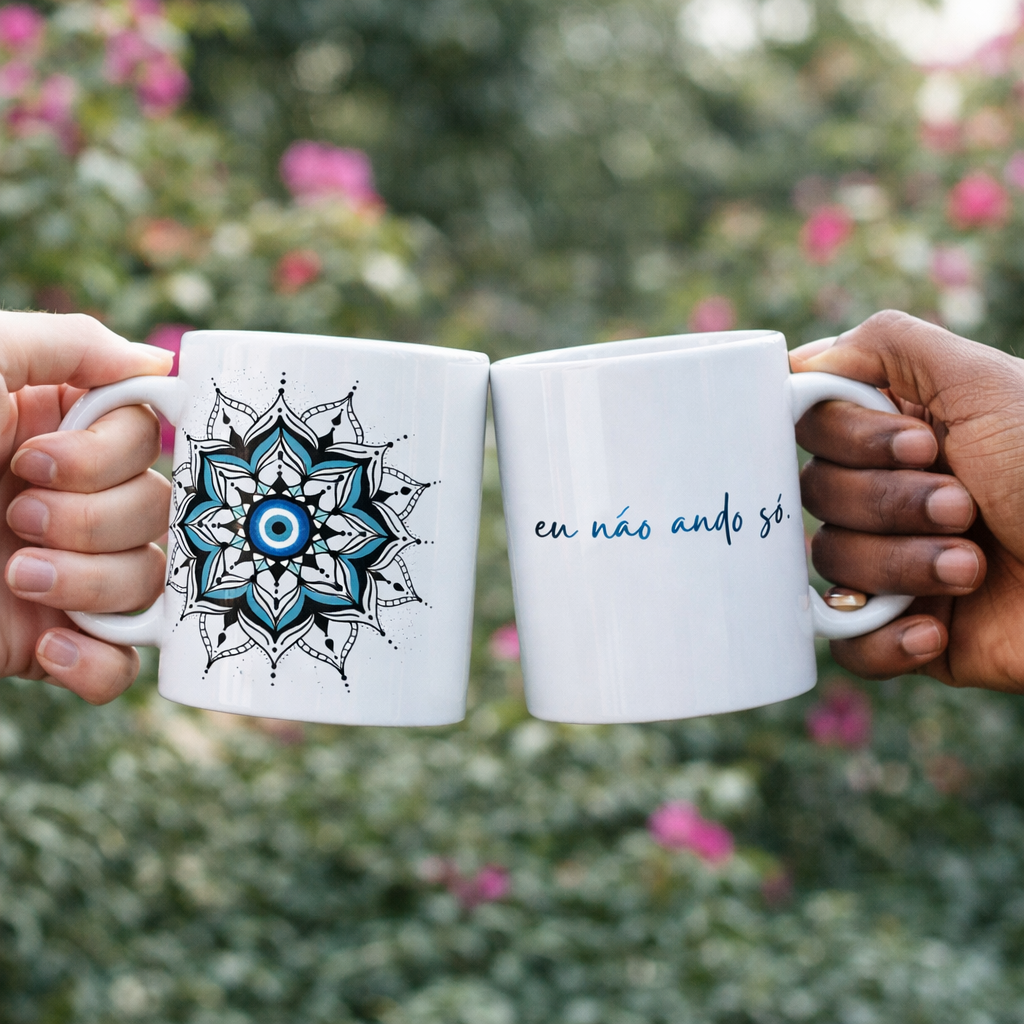 Caneca Mandala Olho Grego – Guardião Azul – Eu não ando só