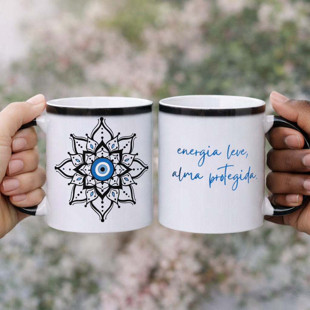 Caneca Mágica Mandala Olho Grego – Escudo da Intuição – Energia leve, alma protegida