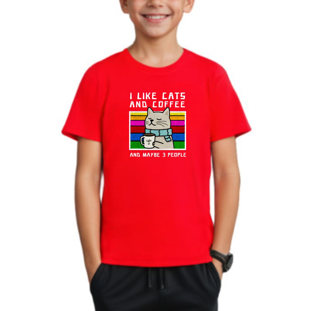 Camiseta Infantil Gato e Café (2 á 8 anos)