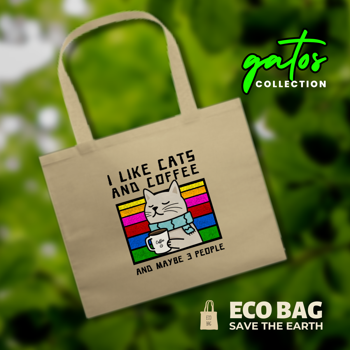 Nome do produto: Ecobag Grande - Cats and Coffee