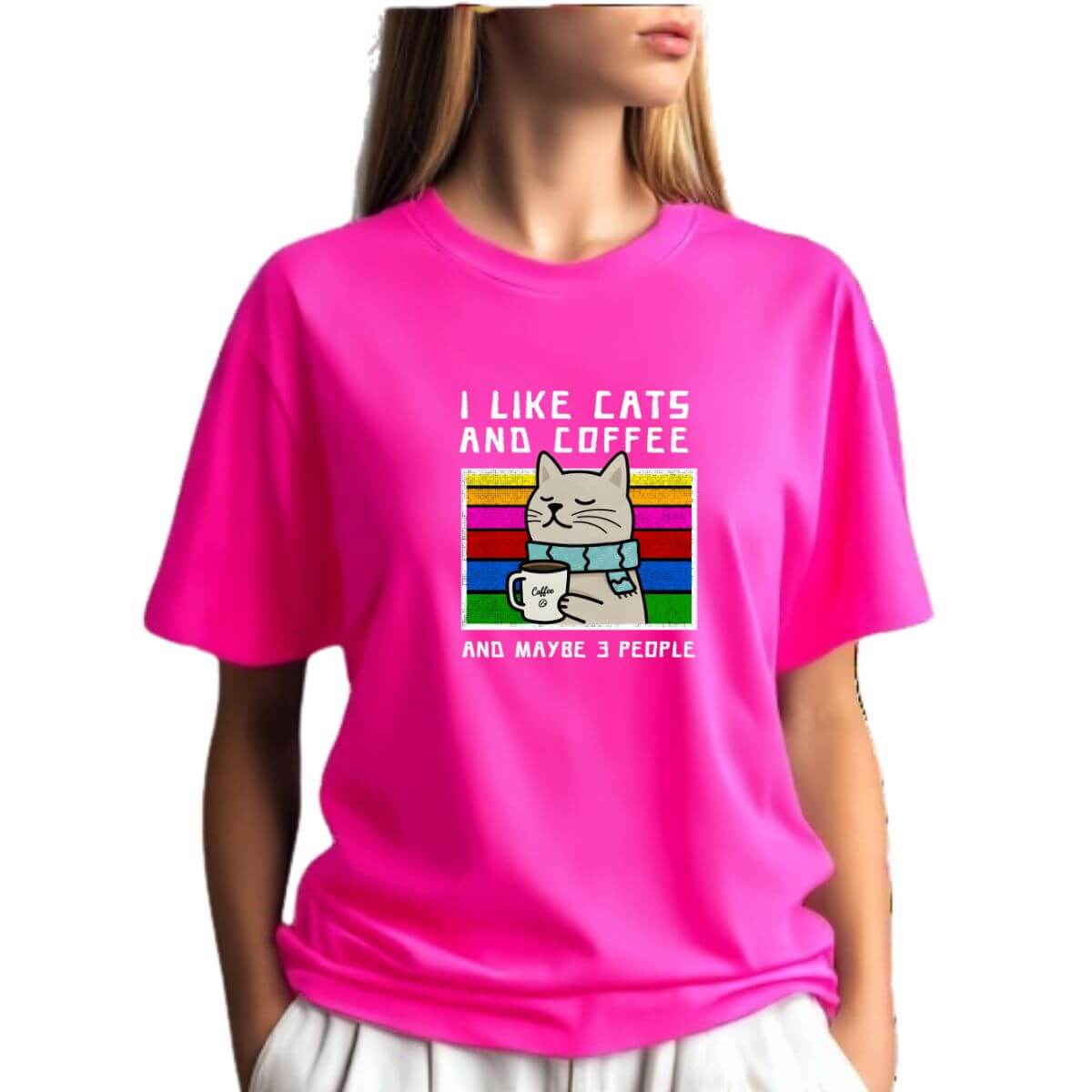 Camiseta Rosa Pink Gato E Café - Estampa Divertida 30.1