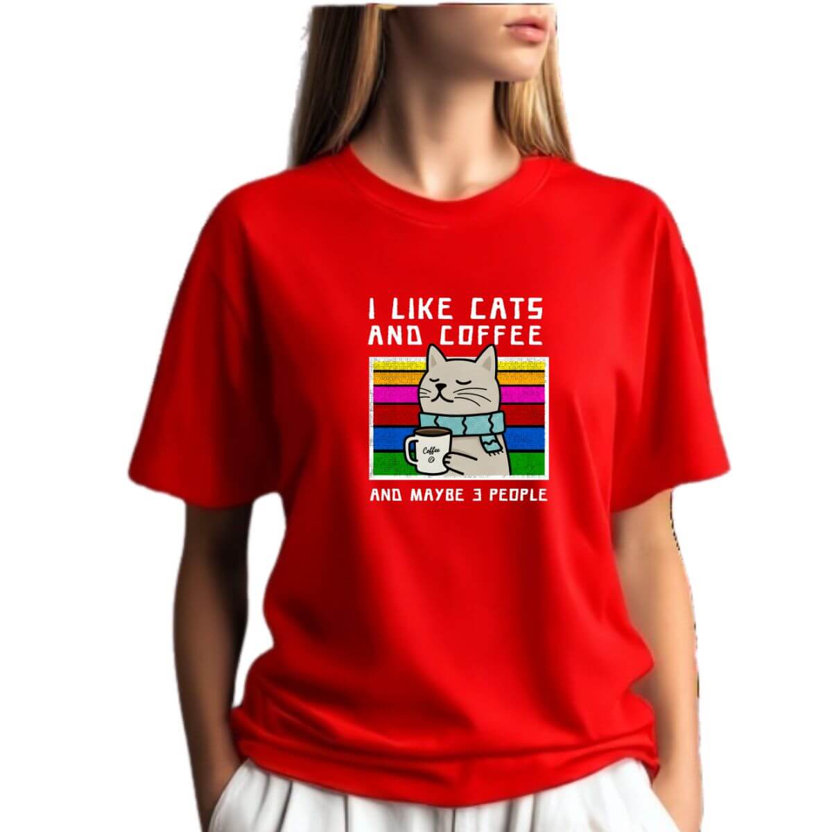 Camiseta Vermelha Gato E Café - Presente Cat Lover 30.1
