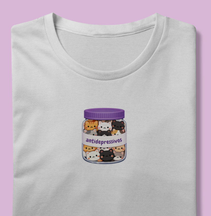 Camiseta Premium Antidepressivos Gatos - 100% Algodão