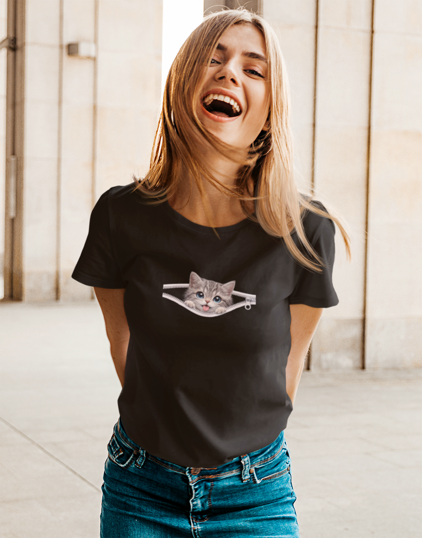 Baby Long Feminina ZIP PETS – Cute Grey Tabby Kitten