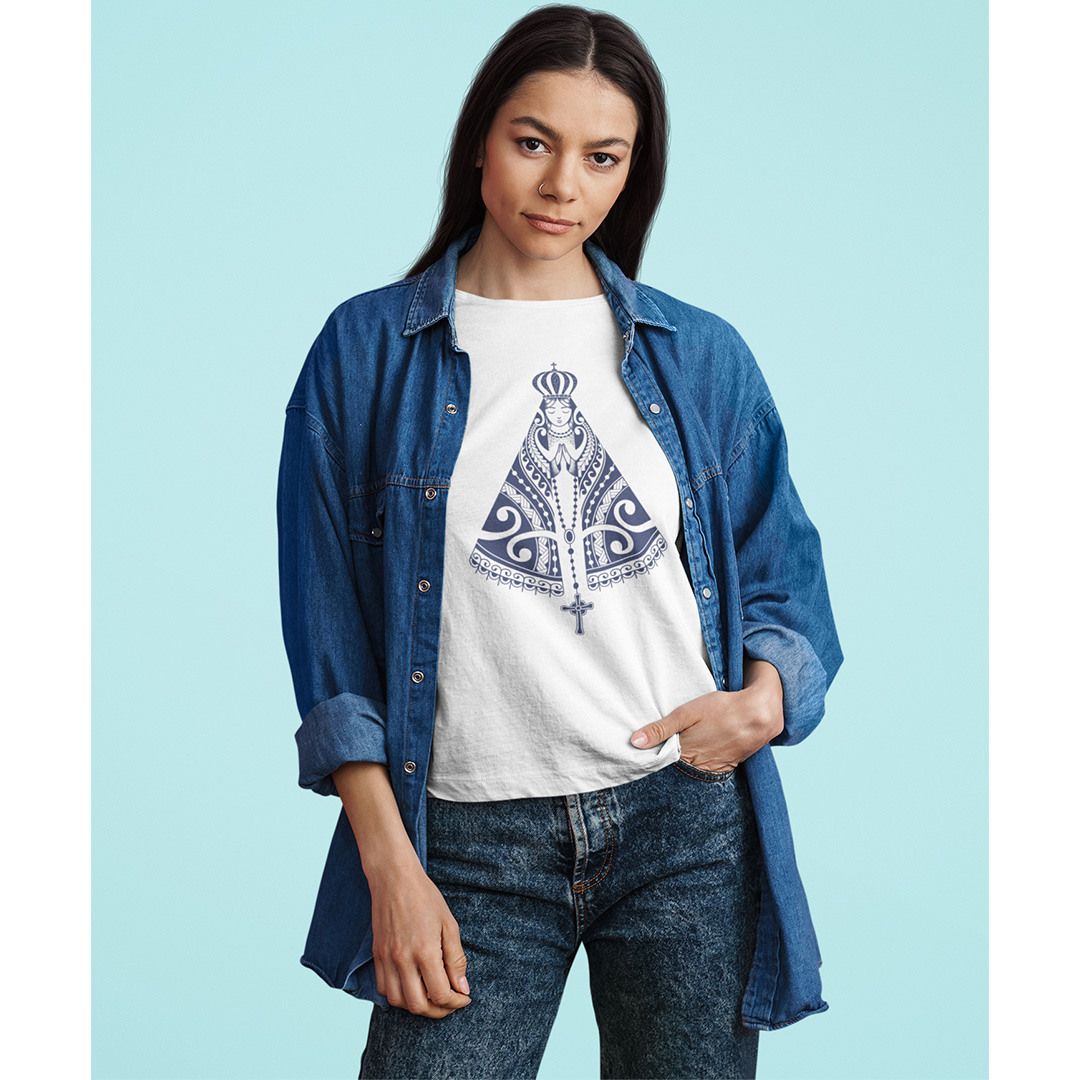 Nome do produto: Camiseta Feminina Nossa Senhora Aparecida